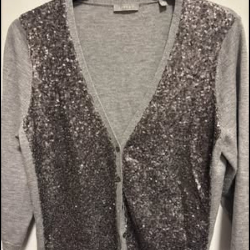 Gray Sequin Cardigan Sweater